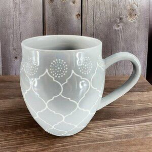 Baum Moroccan Gray White Pattern Ceramic Large Coffee Mug Cup 16 Oz Mug Cup